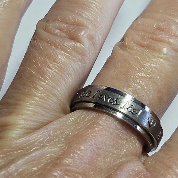 *Sale* He Loves Me Stainless Steel Spinner Ring Band Size 8 - Picture 8 of 15